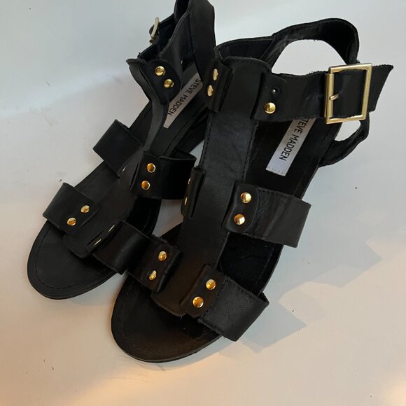 Steve Madden Neviss Gladiator Black Leather Strappy Sandals - new, Size 9.5 - Picture 3 of 10